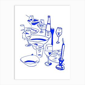 À table in blue Art Print