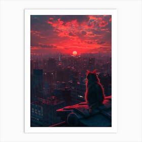 Sunset Cat Art Print