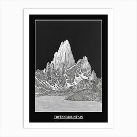 Tryfan Mountain Line Drawing 8 Poster Art Print