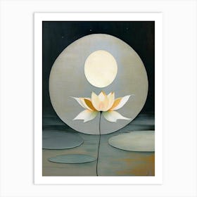 Lotus And Moon 1, Symbol Abstract Painting Art Print