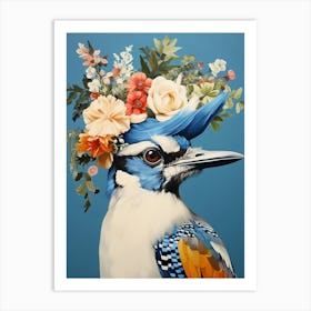 Bird With A Flower Crown Blue Jay 2 Art Print