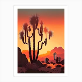 Joshua Trees At Dawn In Desert Retro Illustration (2) Art Print