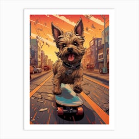 Yorkshire Terrier Dog Skateboarding Illustration 2 Art Print