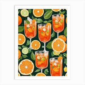 Aperol Spritz Pattern Cocktail Oranges Kitchen Art Art Print (6) Art Print