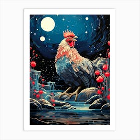 Rooster At Night Art Print