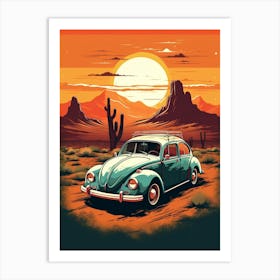 Volkswagen Beetle Desert Retro Illustration 1 Art Print