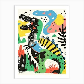 Dinosaurs In The Jungle Style Abstract Art Print