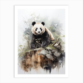 Panda, Japanese Brush Painting, Ukiyo E, Minimal 4 Art Print