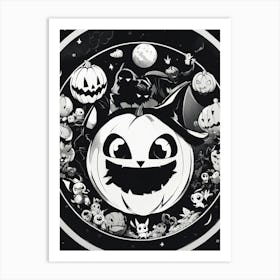 Halloween Pumpkins Pokemon Black And White Pokedex Art Print