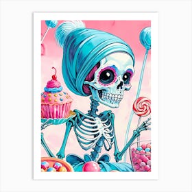 Cute Skeleton Candy Halloween Painting (5) Art Print