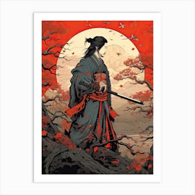 Samurai Ukiyo E Style Illustration 1 Art Print