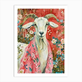 Floral Animal Painting Goat 1 Art Print