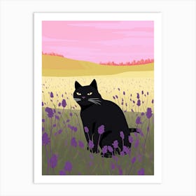 A Black Cat In A Lavender Field 1 Art Print