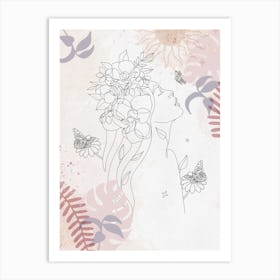 Woman With Flowers In Her Hair Art Print