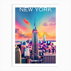 Colourful America travel poster New York Empire State Art Print