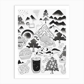 Mountains Black And White Line Art Art Print
