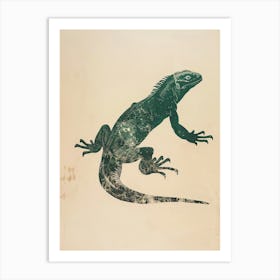 Forest Green Galápagos Land Iguana Block Print 1 Art Print