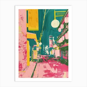 Japan Pink Silkscreen Street Scene Art Print