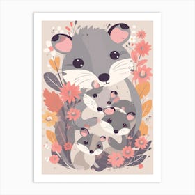 Cute Kawaii Flower Bouquet With A Mother Possum 2 Art Print