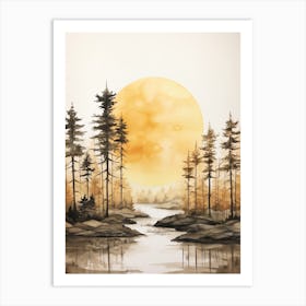 Watercolour Of A The Woods With A Moon 2 Art Print