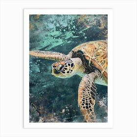 Textured Sea Turtle Swimming Painting 1 Art Print