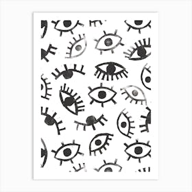 Linoprint Eyes in Black and White Art Print