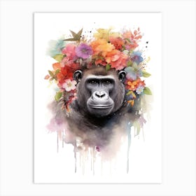 Gorilla Art With Flowers Watercolour Nursery 10 Art Print