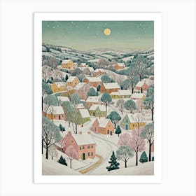 Colourful Pastel Winter Village Art Print