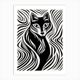 Linocut Fox Illustration 8  Art Print
