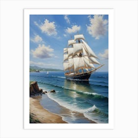 Sailing ship on the sea, oil painting 2 Art Print