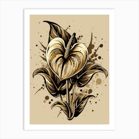 Anthurium Flower Ink Painting Art Print