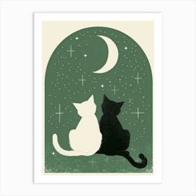 Cats In The Moonlight 2 Art Print