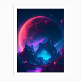 Gibbous Neon Nights Space Art Print