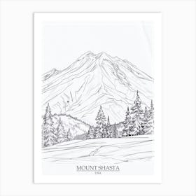 Mount Shasta Usa Color Line Drawing 3 Poster Art Print