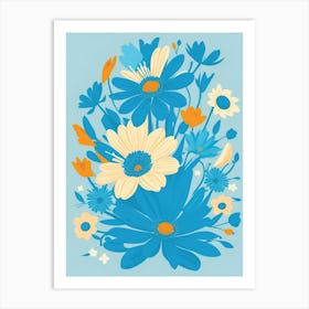 Beautiful Flowers Illustration Vertical Composition In Blue Tone 13 Art Print