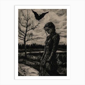 Woman And A Bat Art Print