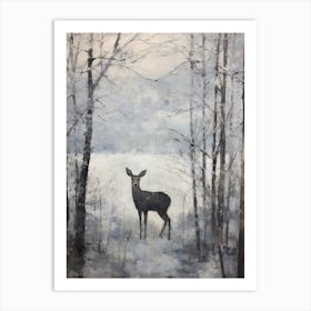 Vintage Winter Animal Painting Black Tailed Deer 1 Art Print