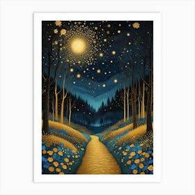 Starry Night Forest By Klimt Style (3) Art Print