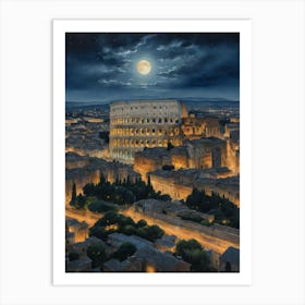 The Colosseum's Nighttime Enigma 1 Art Print