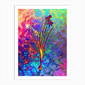 Narcissus Calathinus Botanical in Acid Neon Pink Green and Blue n.0037 Art Print