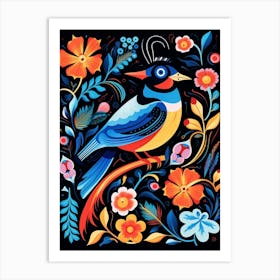 Folk Bird Illustration Blue Jay 1 Art Print