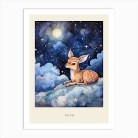 Baby Deer 3 Sleeping In The Clouds Nursery Poster Art Print