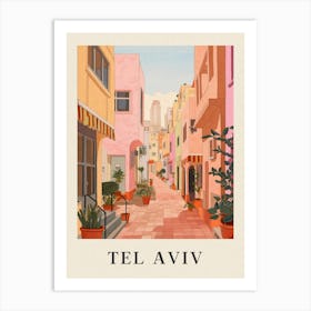 Tel Aviv Israel 6 Vintage Pink Travel Illustration Poster Art Print