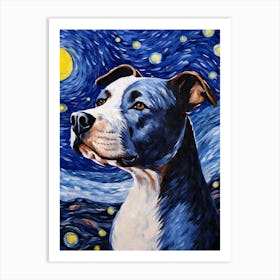 Amstaff Starry Night Dog Portrait Art Print