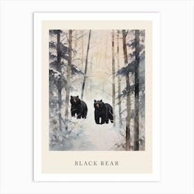 Winter Watercolour Black Bear 2 Poster Art Print
