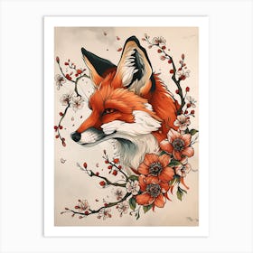 Amazing Red Fox With Flowers 15 Art Print