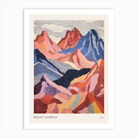 Mount Olympus Greece 2 Colourful Mountain Illustration Poster Art Print