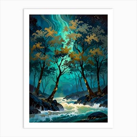 Forest Landscape With A River Art Print