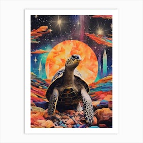 Retro Sea Turtle In Space Collage 1 Art Print