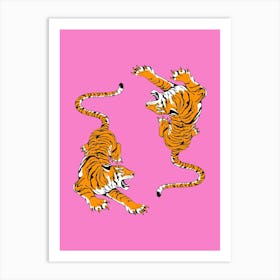 Two Tigers On A Pink Background Art Print